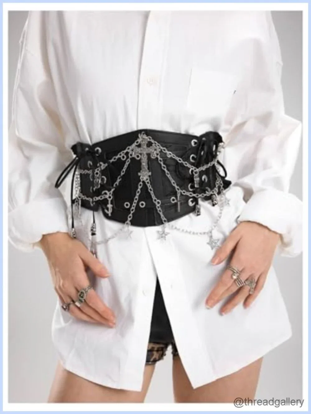 Faux Leather Corset Belt Chain Elastic Waist Goth Punk Rave Women's